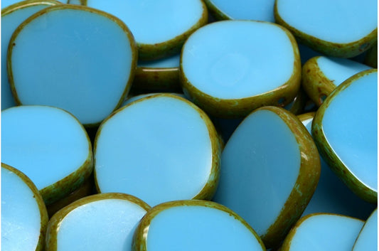 Table Cut 8 Edged Designed Beads, Turquoise Blue Travertin (63030 86800), Glass, Czech Republic