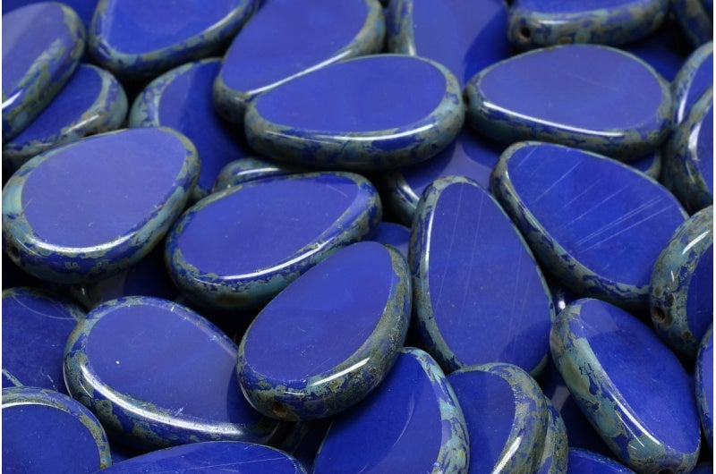Table Cut  Flat Drop Beads, Opaque Blue Travertin (33070 86800), Glass, Czech Republic