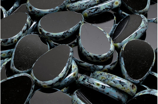 Table Cut  Flat Drop Beads, Black Travertin (23980 86800), Glass, Czech Republic