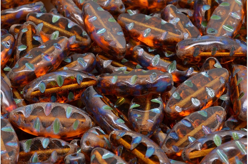 Table Cut Ship Designed Beads, Topaz Travertin (10070 86800), Glass, Czech Republic