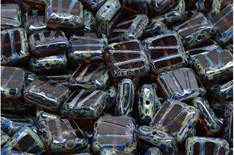 Table Cut Square Designed Beads, Transparent Light Amethyst Travertin (20300 86800), Glass, Czech Republic