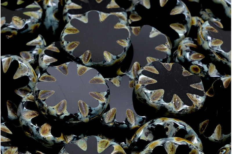 Table Cut Sun Beads, Black Travertin (23980 86800), Glass, Czech Republic
