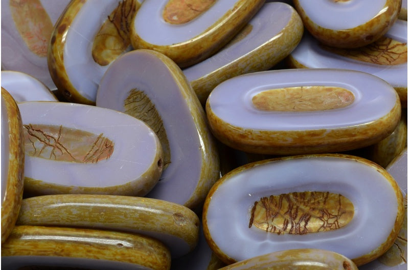 Table Cut Flat Oval Beads, 24010 Travertin (24010 86800), Glass, Czech Republic