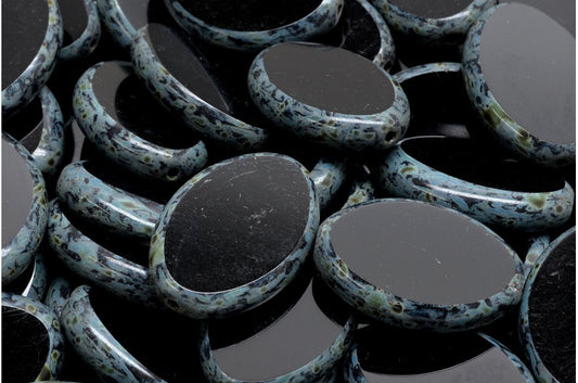 Table Cut Flat Oval Beads, Black Travertin (23980 86800), Glass, Czech Republic
