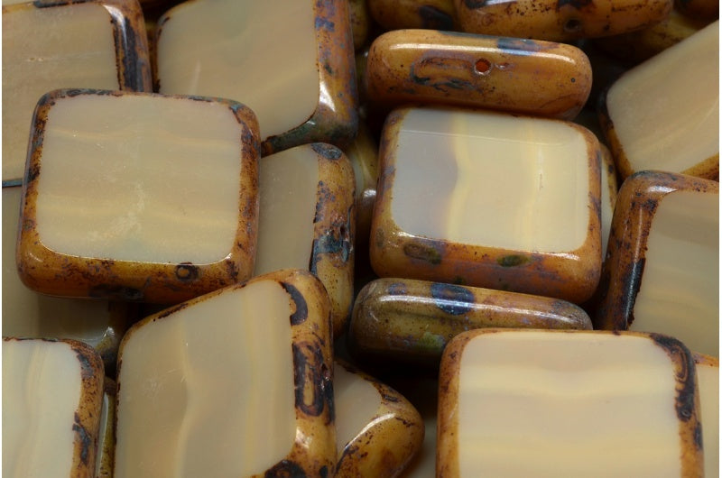 Table Cut Square Beads, 11400 Travertin (11400 86800), Glass, Czech Republic