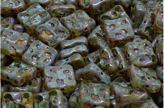 Table Cut Square Designed Beads, Transparent Aqua Travertin (60000 86800), Glass, Czech Republic