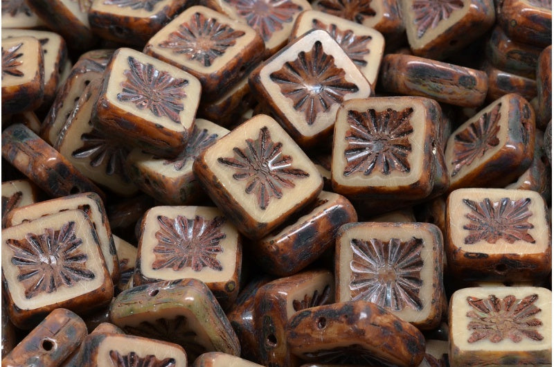 Table Cut Square Kiwi Beads, Beige Stain Strong (13040 86805), Glass, Czech Republic