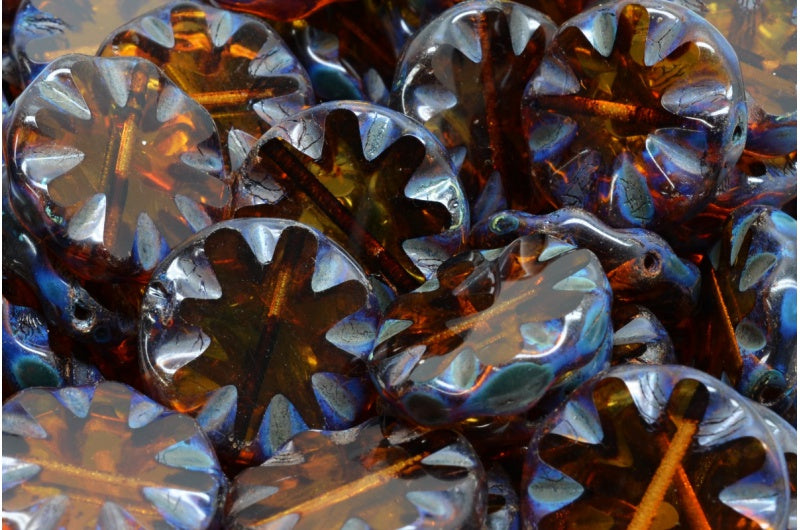 Table Cut Sun Beads, Transparent Orange Stain Strong (10080 86805), Glass, Czech Republic