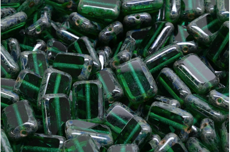 Table Cut Rectangle Beads, Transparent Green Emerald Travertin (50650 86800), Glass, Czech Republic