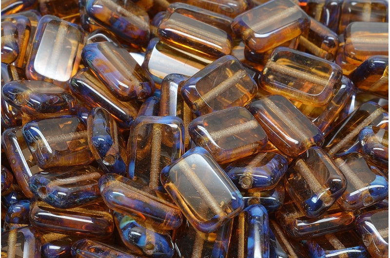 Table Cut Rectangle Beads, Transparent Brown Travertin (10230 86800), Glass, Czech Republic