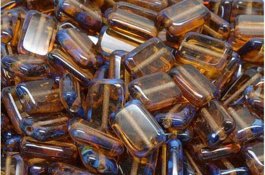 Table Cut Rectangle Beads, Transparent Brown Travertin (10230 86800), Glass, Czech Republic