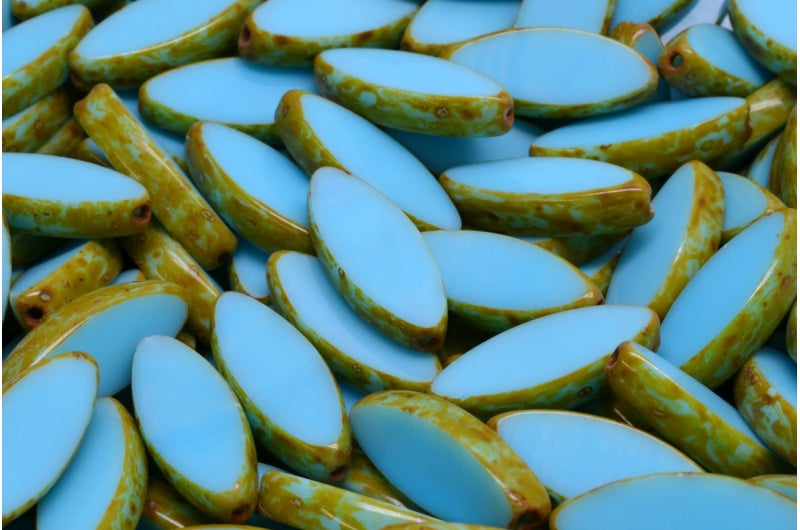 Table Cut Ship Flat Beads, Turquoise Blue Travertin (63030 86800), Glass, Czech Republic
