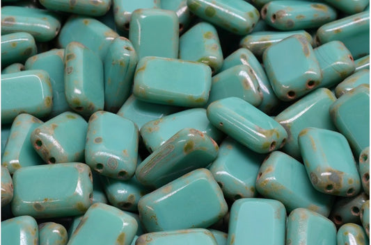 Table Cut Rectangle Beads with 2holes, Turquoise Travertin (63130 86800), Glass, Czech Republic