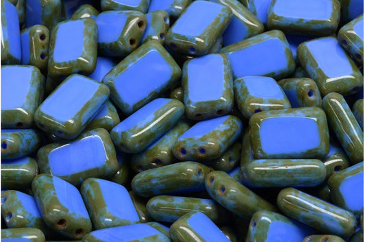 Table Cut Rectangle Beads with 2holes, Opaque Blue Travertin (33040 86800), Glass, Czech Republic