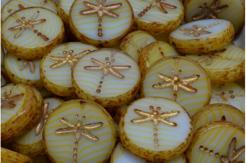 Table Cut Dragonfly Beads , 8802 Travertin 54302 (8802 86800 54302), Glass, Czech Republic