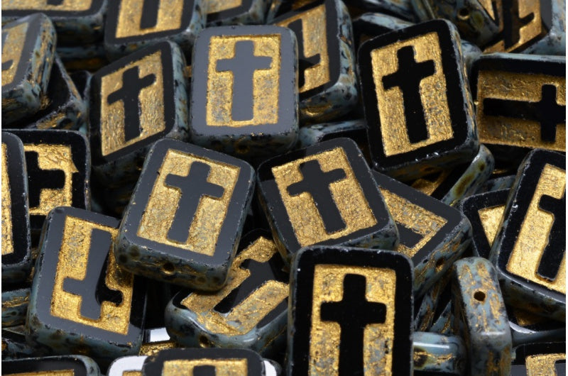 Table Cut Cross Beads, Black Travertin 54302 (23980 86800 54302), Glass, Czech Republic