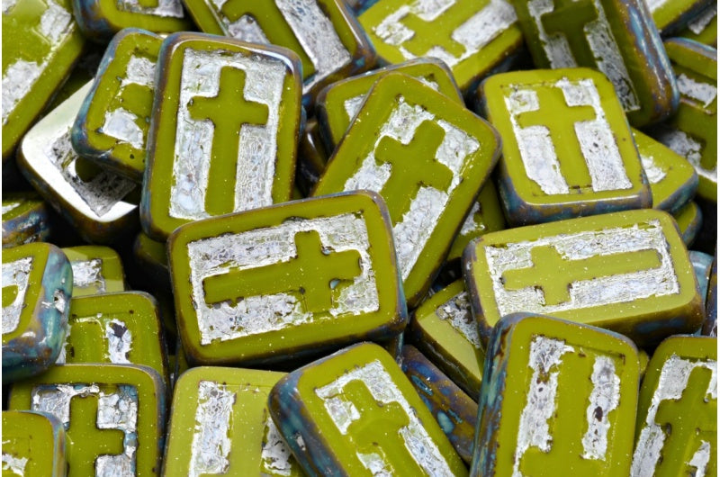 Table Cut Cross Beads, Green Travertin 54301 (53420 86800 54301), Glass, Czech Republic
