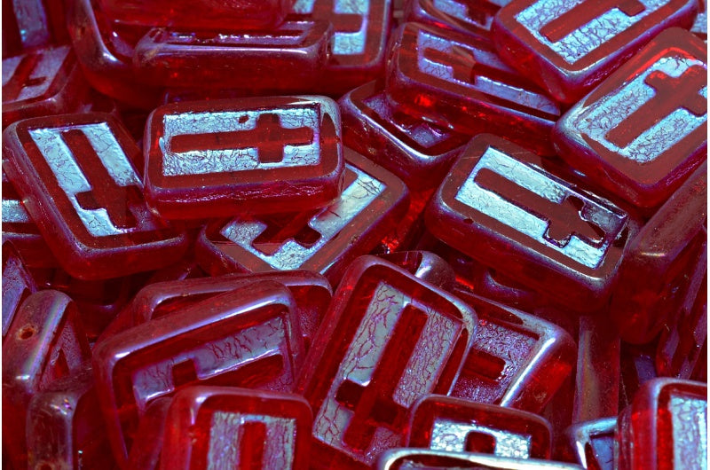 Table Cut Cross Beads, Ruby Red 28703 (90080 28703), Glass, Czech Republic