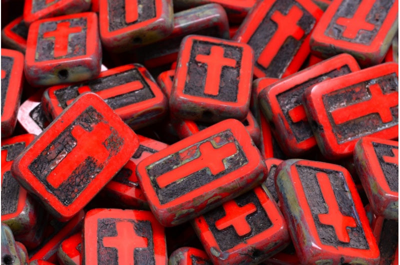 Table Cut Cross Beads, Red Travertin 46441 (93180 86800 46441), Glass, Czech Republic