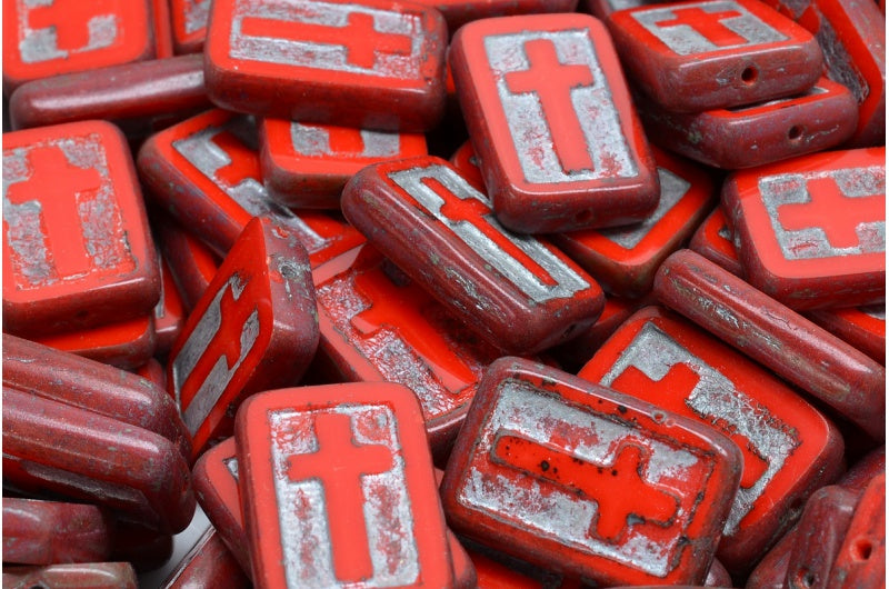 Table Cut Cross Beads, Red Travertin 54301 (93180 86800 54301), Glass, Czech Republic
