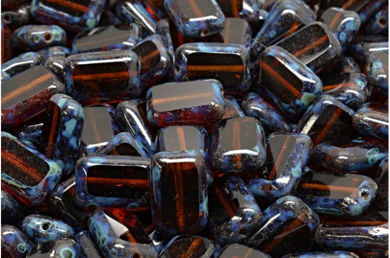 Table Cut Rectangle Beads, Transparent Brown Travertin (10120 86800), Glass, Czech Republic