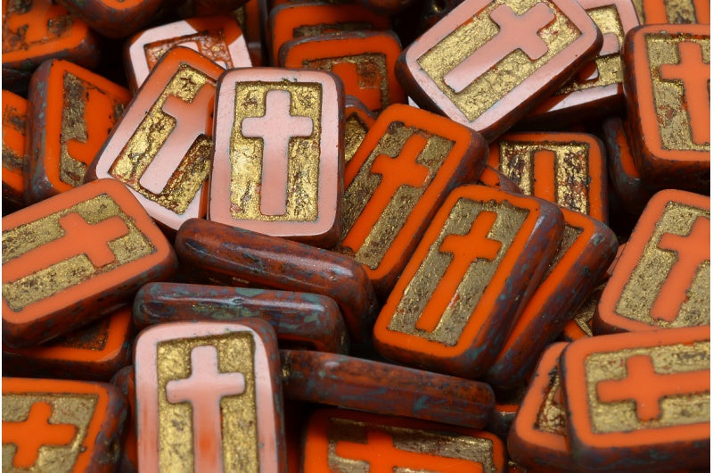 Table Cut Cross Beads, Opaque Yellow Travertin 54302 (93120 86800 54302), Glass, Czech Republic