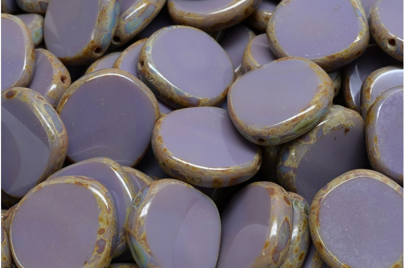 Table Cut 8 Edged Designed Beads, Opaque Amethyst Travertin (23030 86800), Glass, Czech Republic