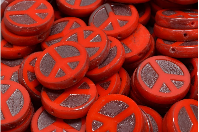 Table Cut Peace Beads, Red 27203 (93180 27203), Glass, Czech Republic