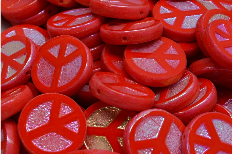 Table Cut Peace Beads, Red 28703 (93180 28703), Glass, Czech Republic