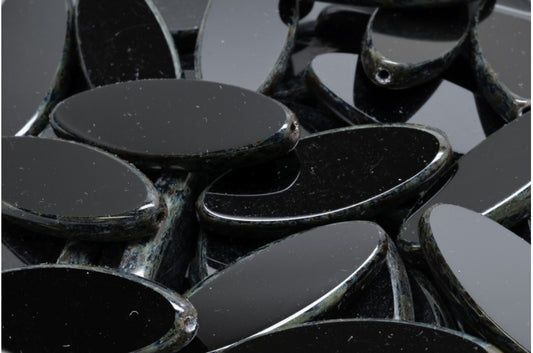 Table Cut Ship Flat Beads, Black Travertin (23980 86800), Glass, Czech Republic