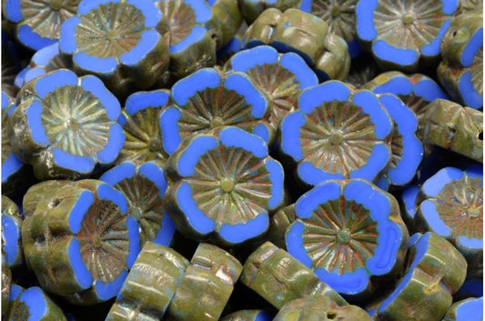 Table Cut Hawaii Flower Beads, Opaque Blue Stain Strong (33050 86805), Glass, Czech Republic