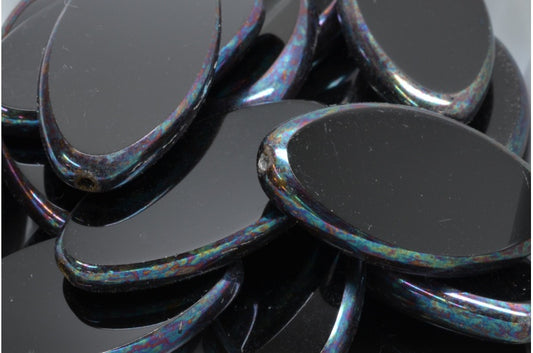 Table Cut Flat Oval Beads, Black Vega Iris (23980 15781), Glass, Czech Republic