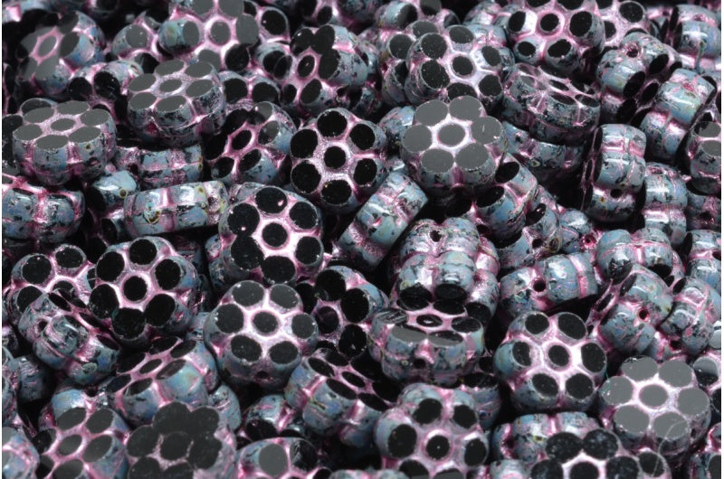 Table Cut Flower Beads 8, Black Travertin 54321 (23980 86800 54321), Glass, Czech Republic