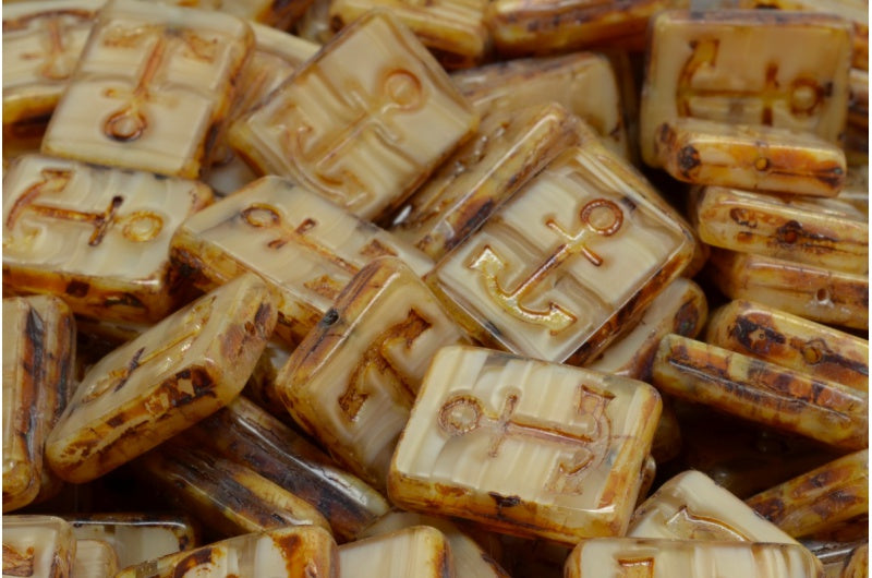 Table Cut Rectangle Beads with Anchor, 16017 Travertin (16017 86800), Glass, Czech Republic
