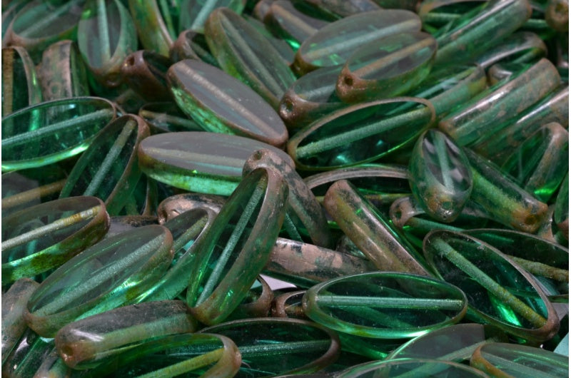 Table Cut Ship Flat Beads, Transparent Green Emerald 43400 (50710 43400), Glass, Czech Republic