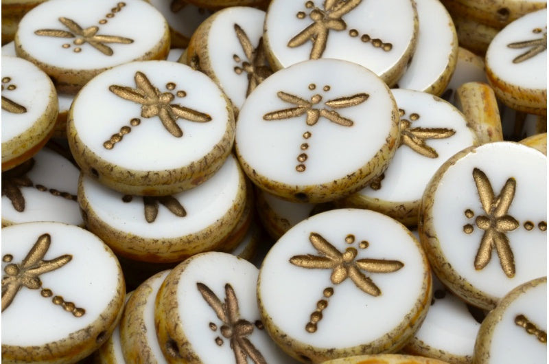 Table Cut Dragonfly Beads , White Travertin 54302 (2010 86800 54302), Glass, Czech Republic