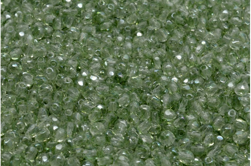 Fire Polish Faceted Round Beads, Crystal Light Green (00030-14257), Glass, Czech Republic