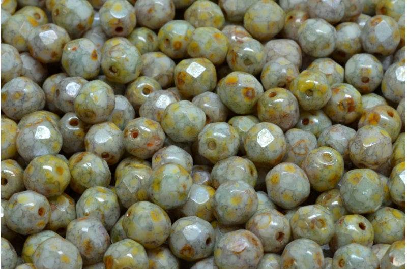 Fire Polish Faceted Beads 4mm, Chalk White Senegal Green (03000-15657), Glass, Czech Republic
