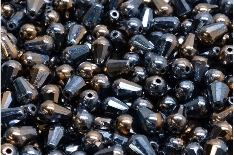 Fire Polish Faceted Teardrop Beads, Black Combined Luster (23980-91502), Glass, Czech Republic