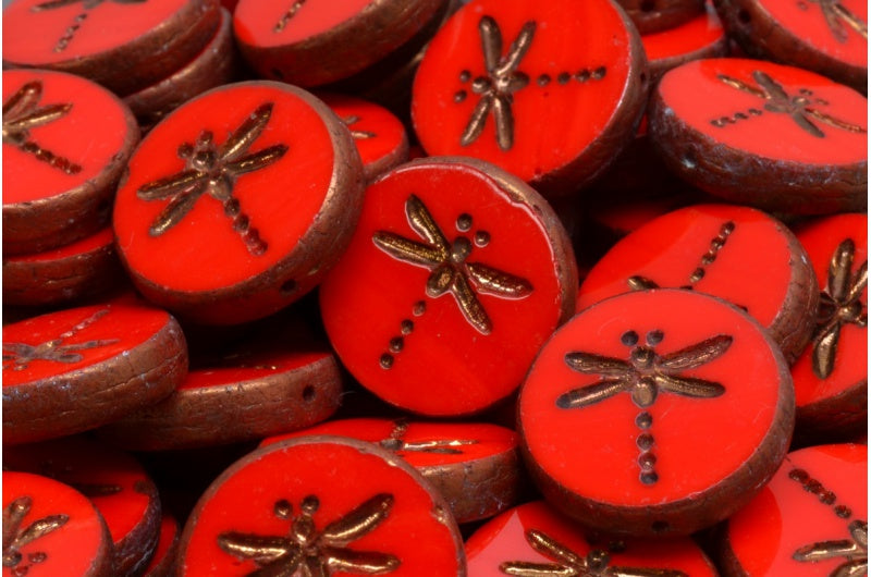 Table Cut Dragonfly Beads , Red Bronze (93180 14415), Glass, Czech Republic
