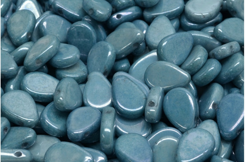 Flat Tear Drop Beads, White Luster Blue Full Coated (02010-14464), Glass, Czech Republic