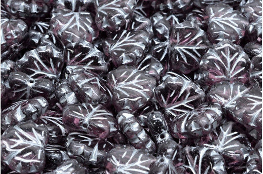 メープルリーフビーズ、透明ライトアメジスト、シルバーライン（20030-54301）、ガラス、チェコ共和国