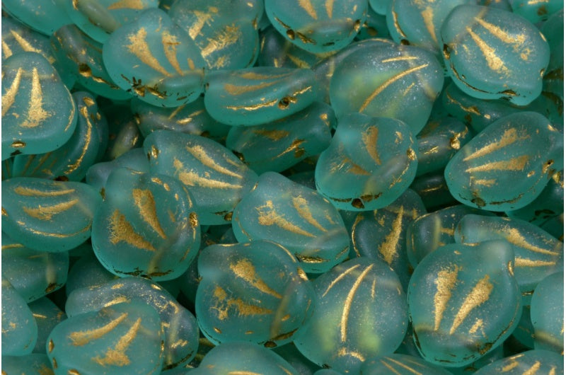 Peony Petal Beads, Transparent Aqua Matte Gold Lined (60200-84100-54302), Glass, Czech Republic