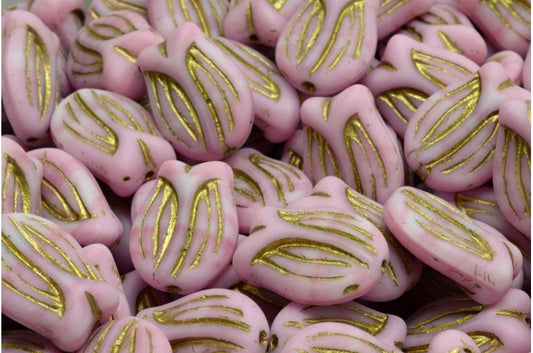 Tulip Beads, Pink Gold Lined Matte (07724-54302-84100), Glass, Czech Republic