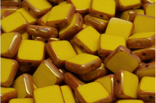 Table Cut Square Beads, Yellow Luster Red Full Coated (83120 14495), Glass, Czech Republic