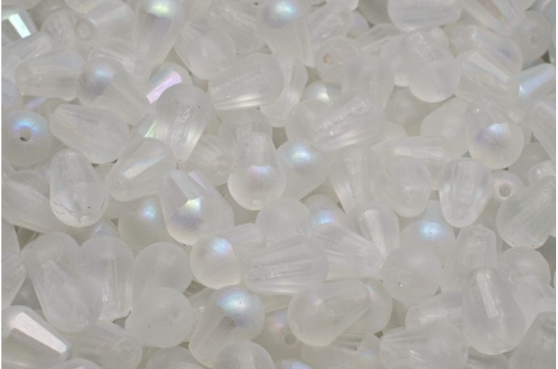 Fire Polish Faceted Teardrop Beads, Crystal Matte Ab (00030-84100-28701), Glass, Czech Republic