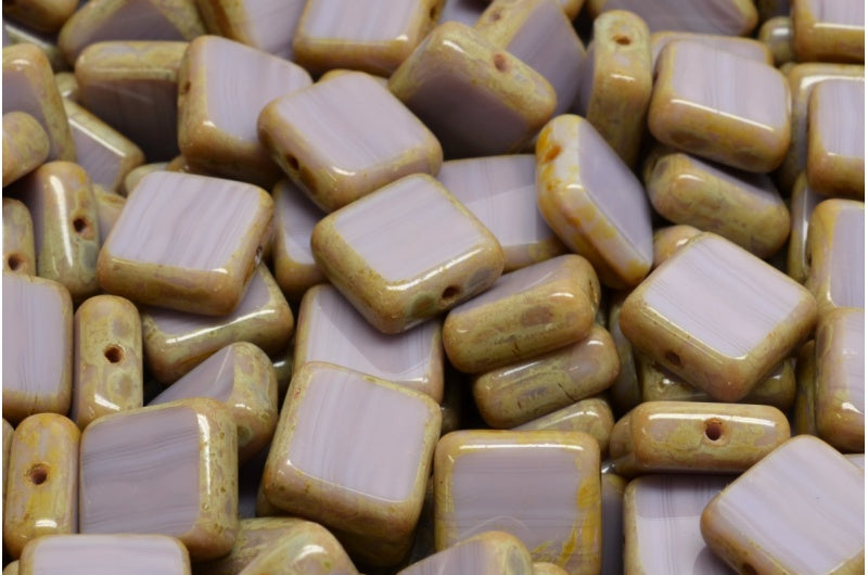 Table Cut Square Beads, Opaque Amethyst Travertin (23010 86800), Glass, Czech Republic