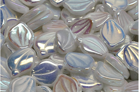 牡丹花瓣珠，白色 Ab 全（2X 边）(02010-28703)，玻璃，捷克共和国