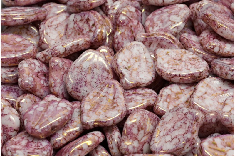 Peony Petal Beads, White Terracotta Violet (02010-15496), Glass, Czech Republic