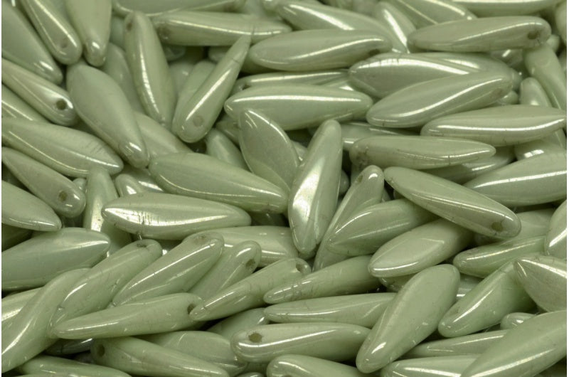 Dagger Beads, White Luster Green Full Coated (02010-14457), Glass, Czech Republic